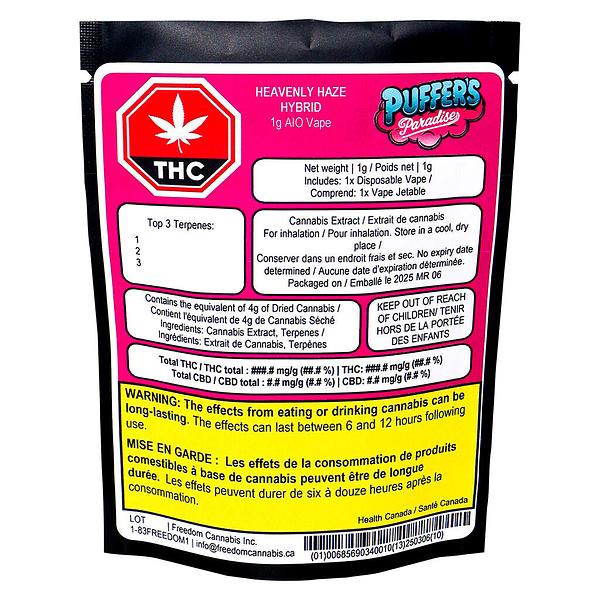 Puffer's Paradise - Heavenly Haze AIO Disposable Vape image 2