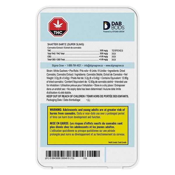 Dab Bods - White Gushers Super Slim Shatter Dartz Infused Pre-Roll