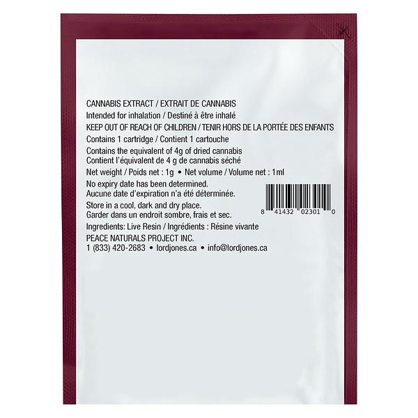 Lord Jones - Pure Live Resin Vape Purple Lemon Haze 510 Thread Cartridge